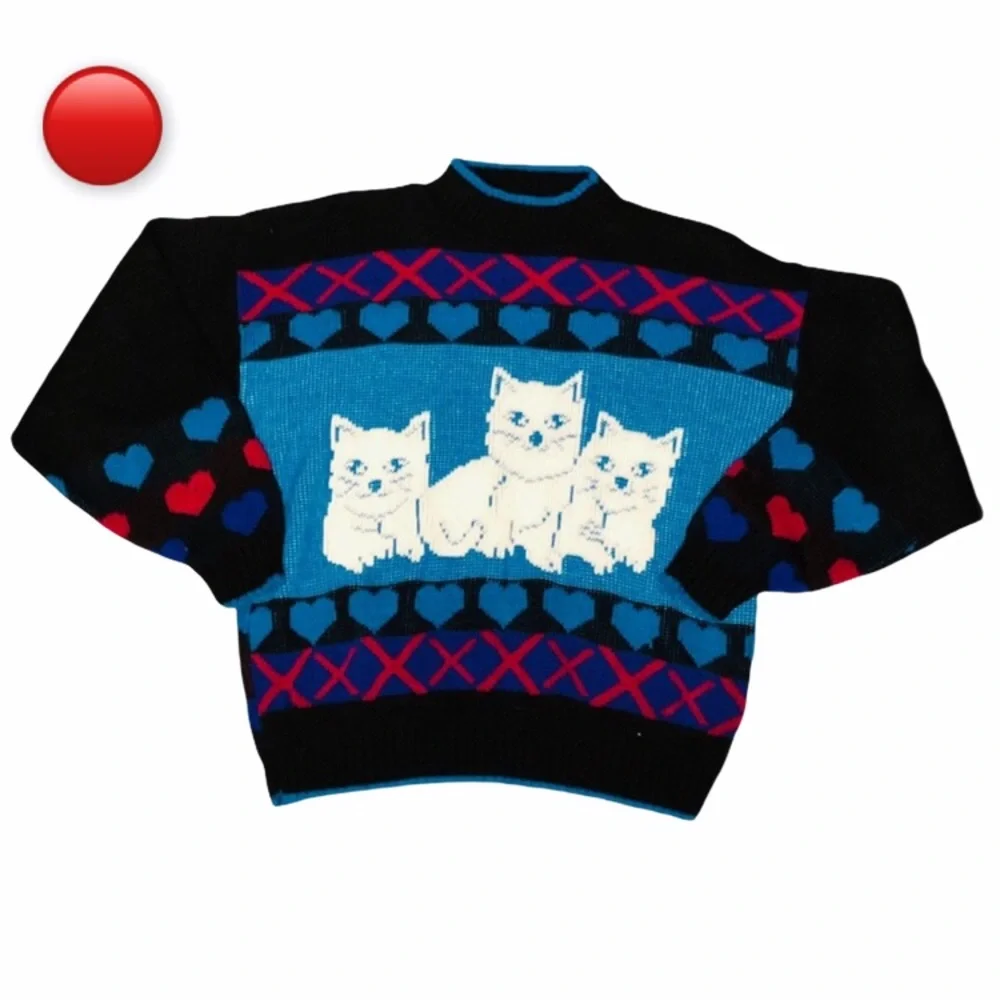 ❌SOLD❌ VTG Cats & Hearts Sweater - Picture 1 of 4